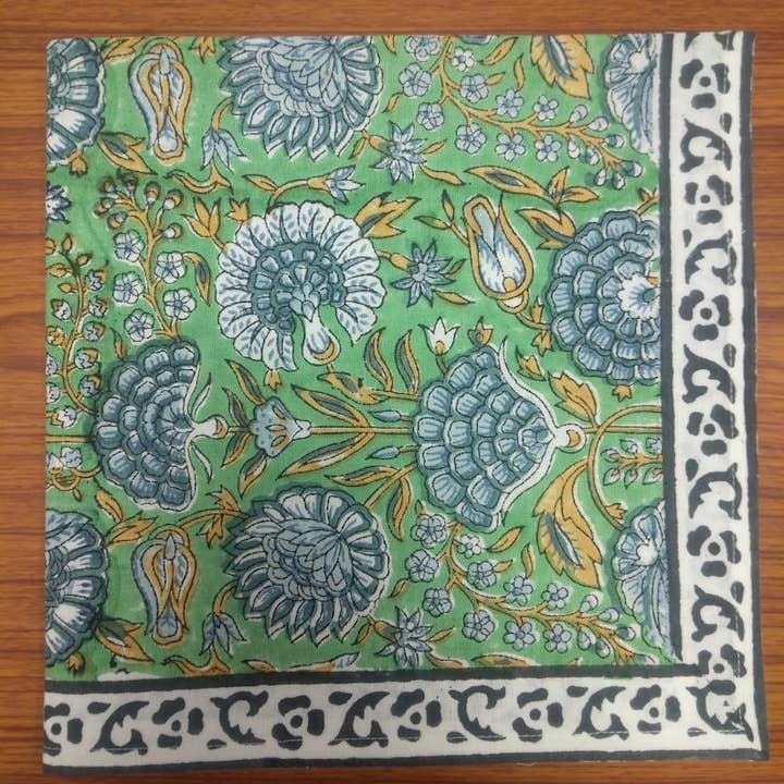 Asparagus Green Gadd Hand Block Printed Border Napkins for wholesale by Fabricrush