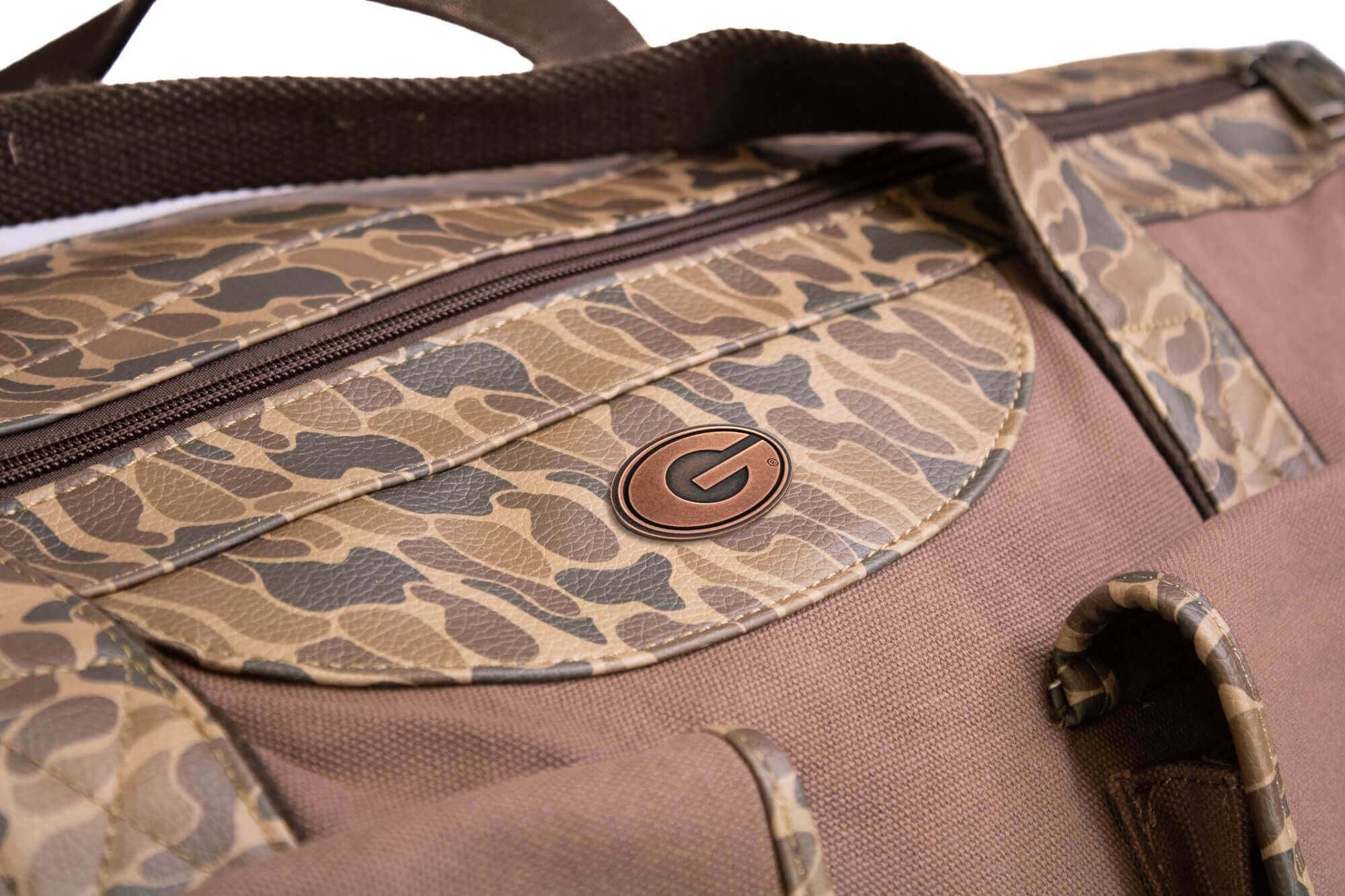 Brown Tan Georgia Bulldogs Camo Canvas Weekender Bag for wholesale on Faire1