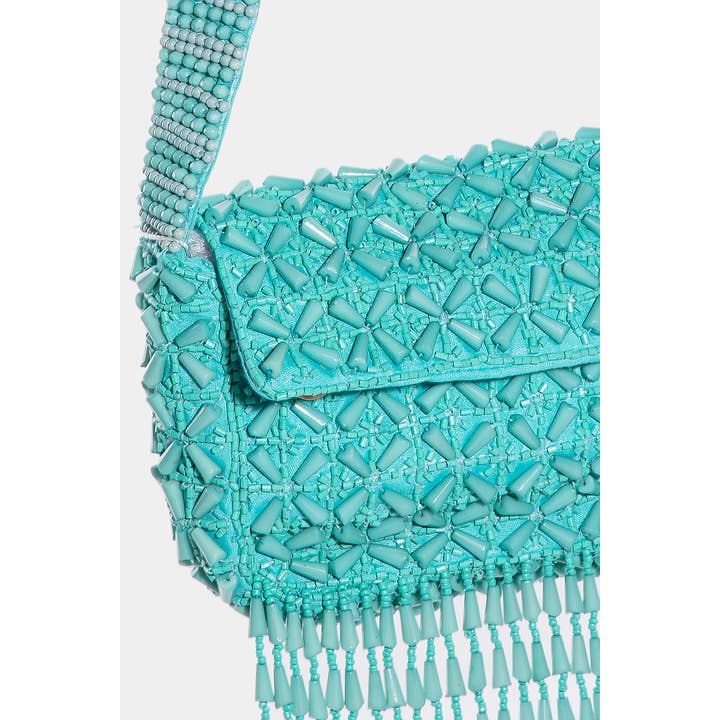 Collections by Fame Accessories - Wholesale Shoulder Bag - Women's - Beaded Fringe Rectangle Shoulder Bag