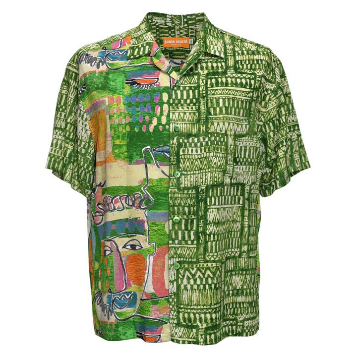 Chemise rétro à imprimé mixte pour homme - Vert Kahili pour la vente par JAMS World