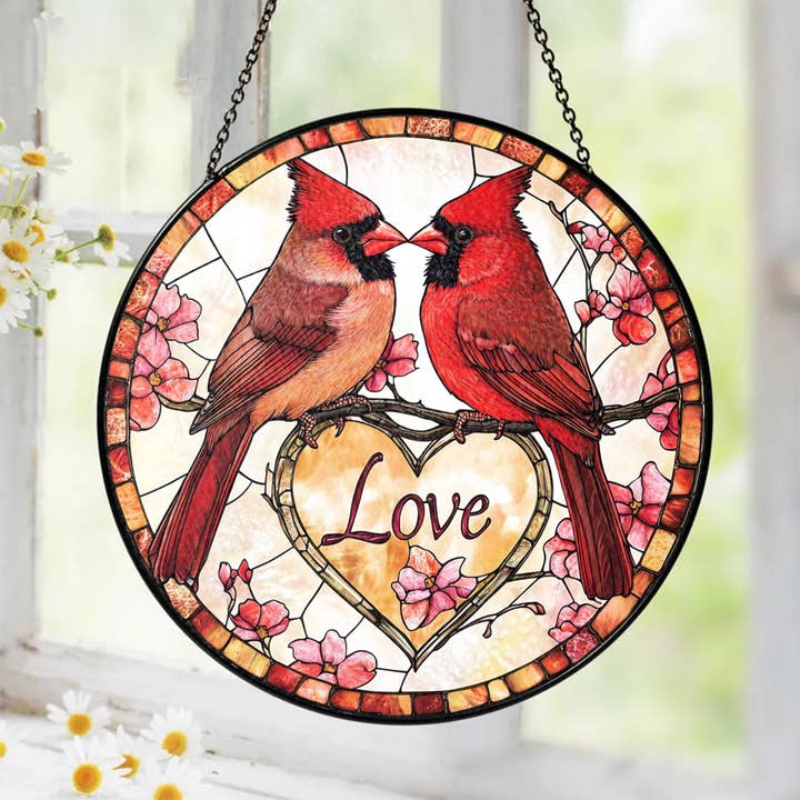 Couple Cardinal Vitrail Attrape-Soleil pour Fenêtre pour la vente par Glaizyo