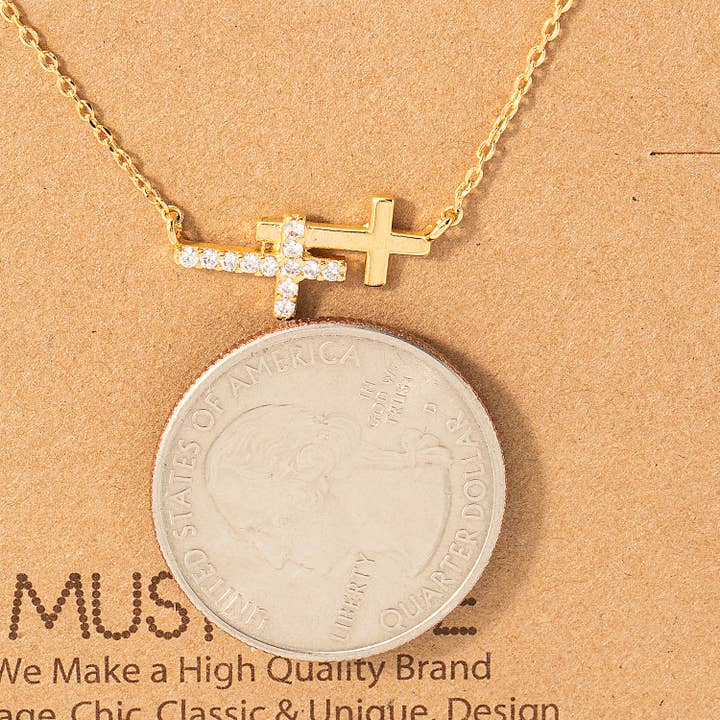 Fame Accessories - Wholesale Pendant/Charm Necklace - Double Cross Pendant Necklace