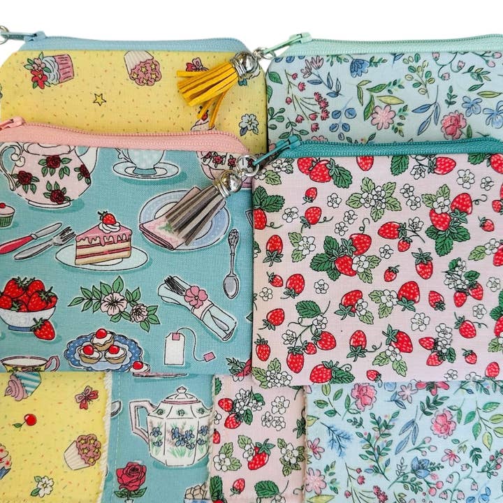Afternoon Tea Floral Fabric Purse Pouch 4 colours 2 sizes for wholesale by Jewells
