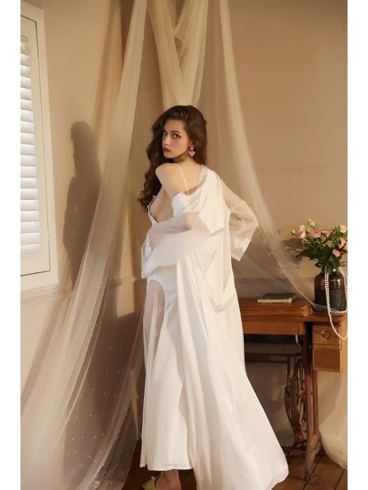 Sweetkama - Wholesale Robe – Women's - Lace Night Gown, Silk Robes,Bridal Party Robes,with babydoll12