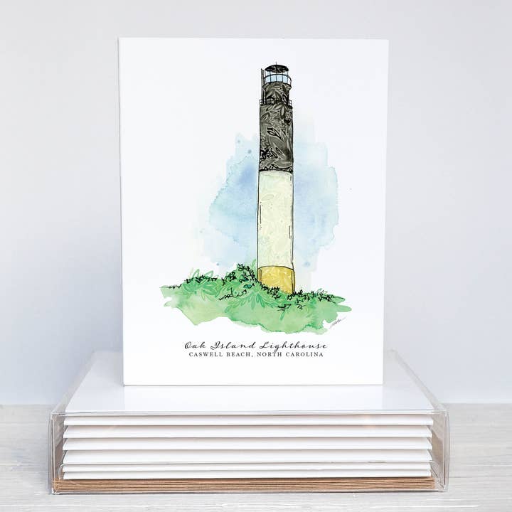 Oak Island Lighthouse Notecard Set - NC Coast Collection for wholesale by Amanda Klein Co.