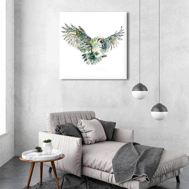 TopCanvas – wholesale Art print – Flying Owl With Trees And Leaves Double Exposure Canvas5