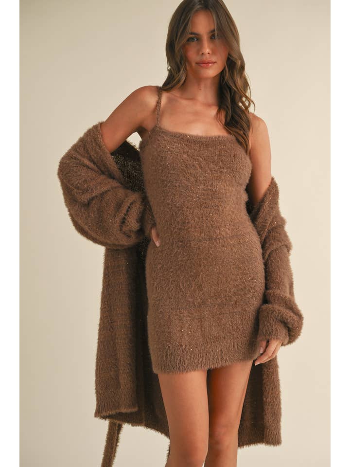 Klesis - Wholesale Cardigan - Women's - IST5668 SOFT SLEEVELESS TUBE MINI DRESS AND CARDIGAN SET