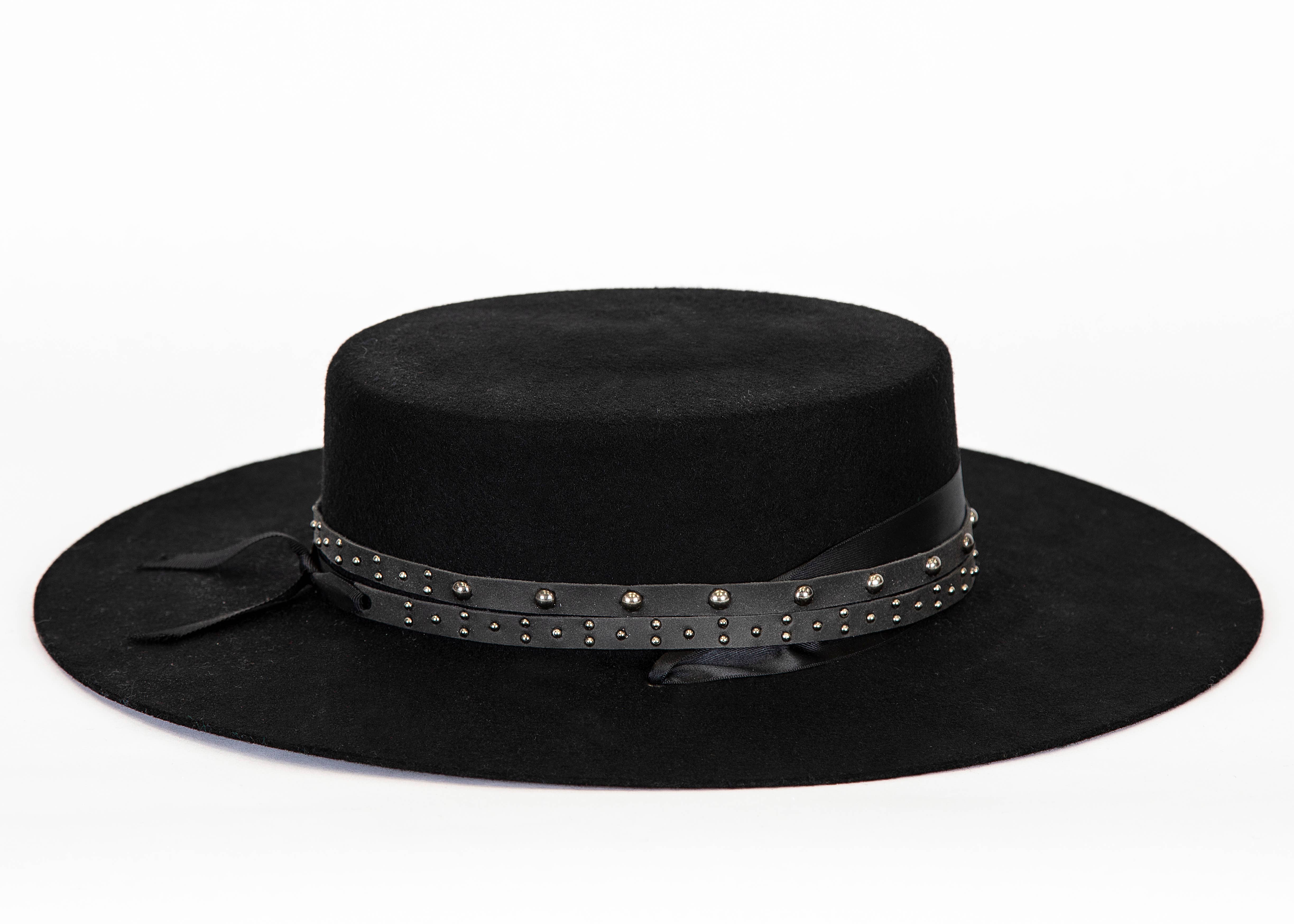 Giovannio - Wholesale Schippershoed - Dames - Bonnie dames zwarte vilten boaterhoed met studs4