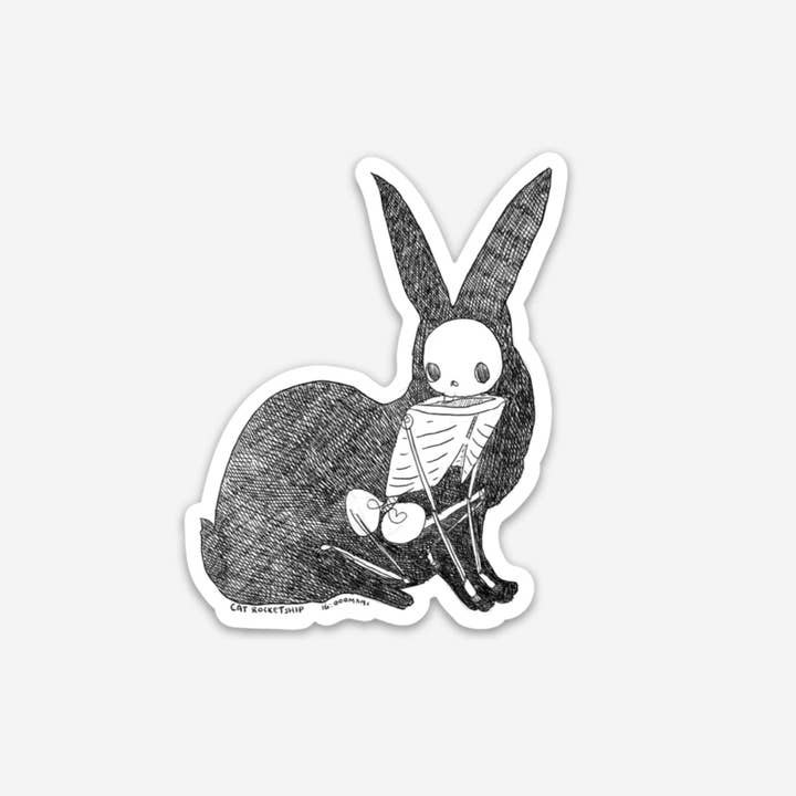 Cat Rocketship – Engroshandel Klistermærke – Rabbit Skeleton Sticker 2.5" høj vinyl vandtæt klistermærke