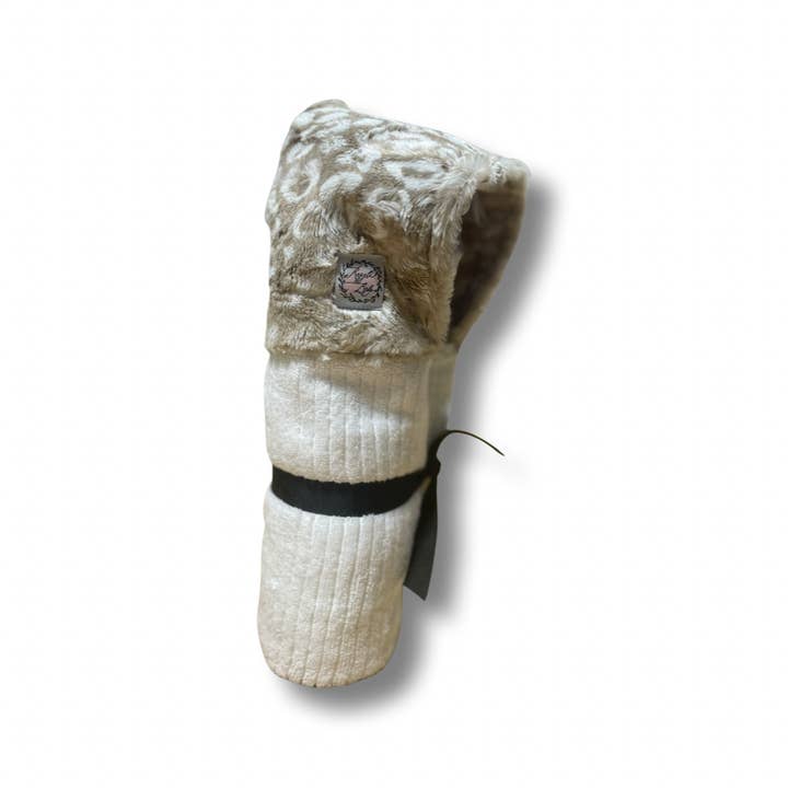 Razzle Baby – wholesale Handduk med huva - Barn och baby – Neutral leopard på vit handduk