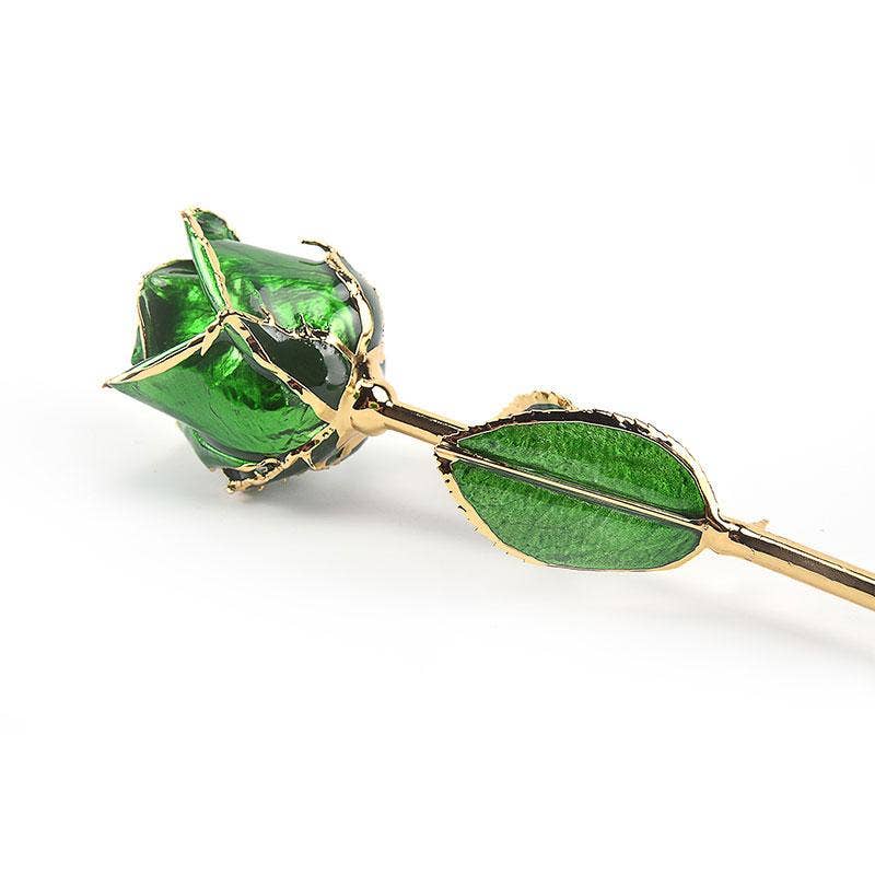 CHAKRA VIEW - Wholesale Artificial Flowers - 24 Karat Gold Dipped Rose Half Bloom - Green2