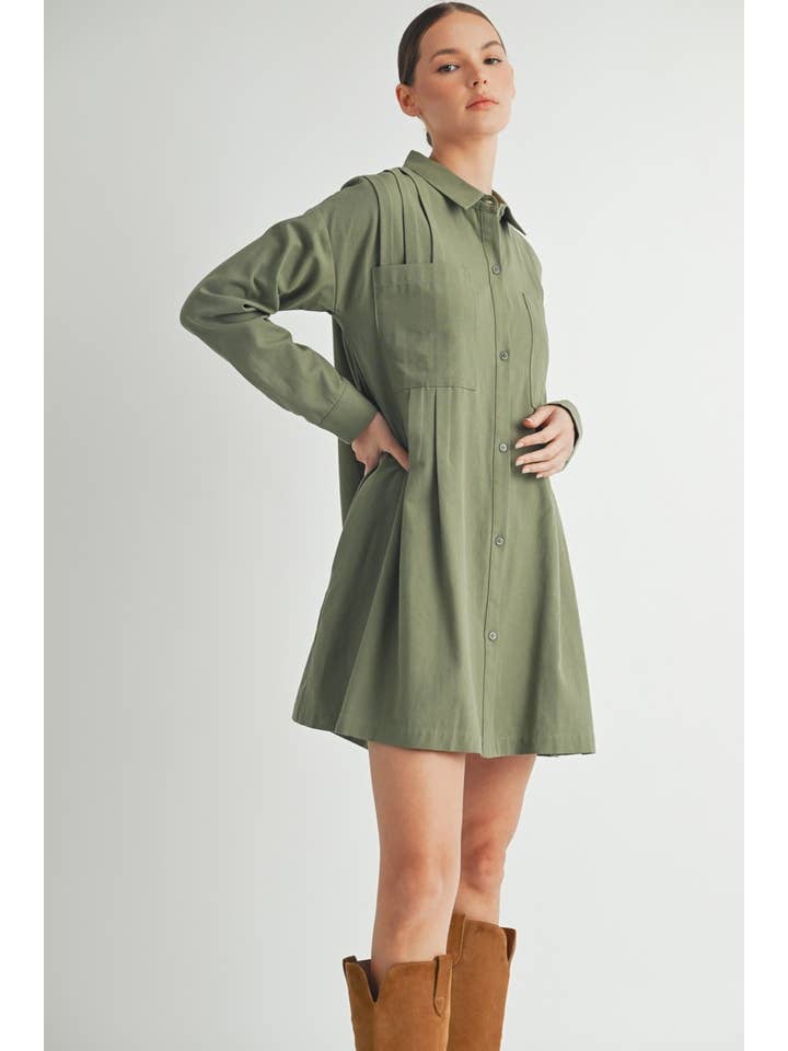 OLIVE Long-Sleeve Button-Up Shirt Mini Dress -1 for wholesale on Faire5