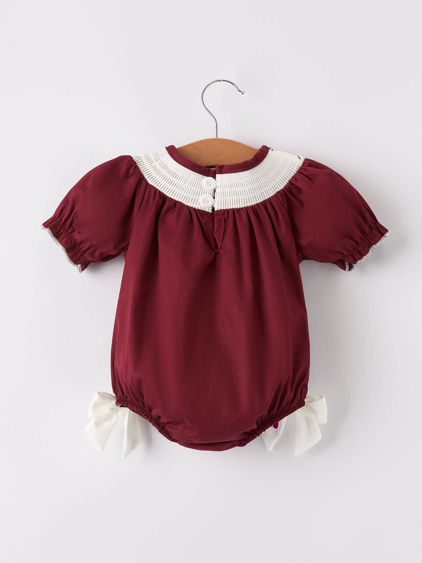 Rylee Faith Designs - Wholesale Bodysuit (Non-Footed) - Baby - Dark Red Smocked Church Christ Bishop Christening  Girls Romper1
