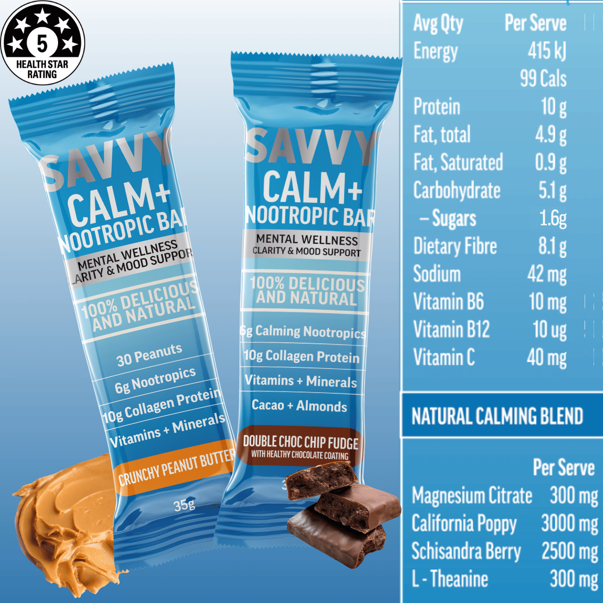 SAVVY BEVERAGES - Wholesale Snack bar - CALMING COLLAGEN PROTEIN BAR + Nootropics11