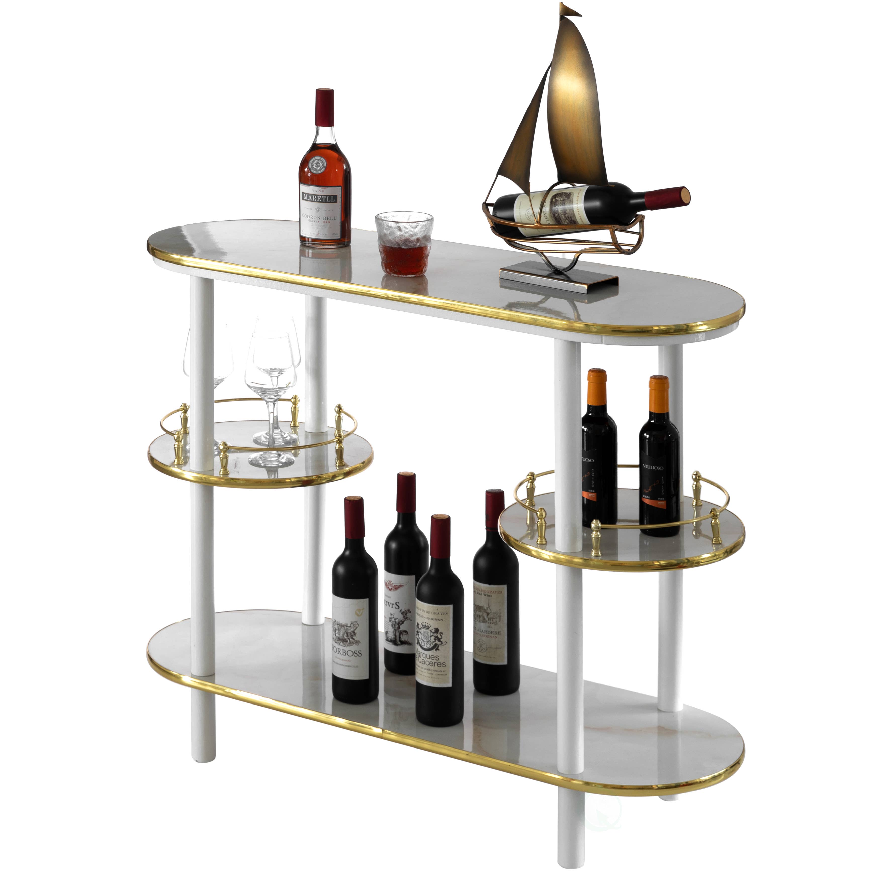 Quickway Imports - Wholesale Bar Cart - Bar Console with Open Shelves for Glasses and Bottles9