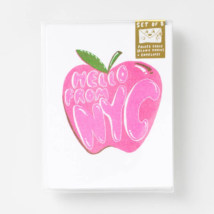 Set of 8 - Hello From NYC Risograph Card for wholesale by Yellow Owl Workshop