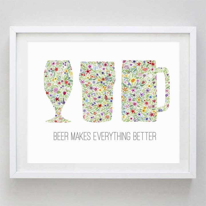Beer Floral Watercolor Print for wholesale by Carly Rae Studio