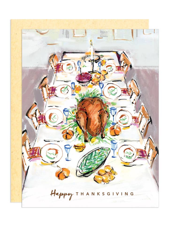 Thanksgiving Table Greeting Card for wholesale by Darling Lemon