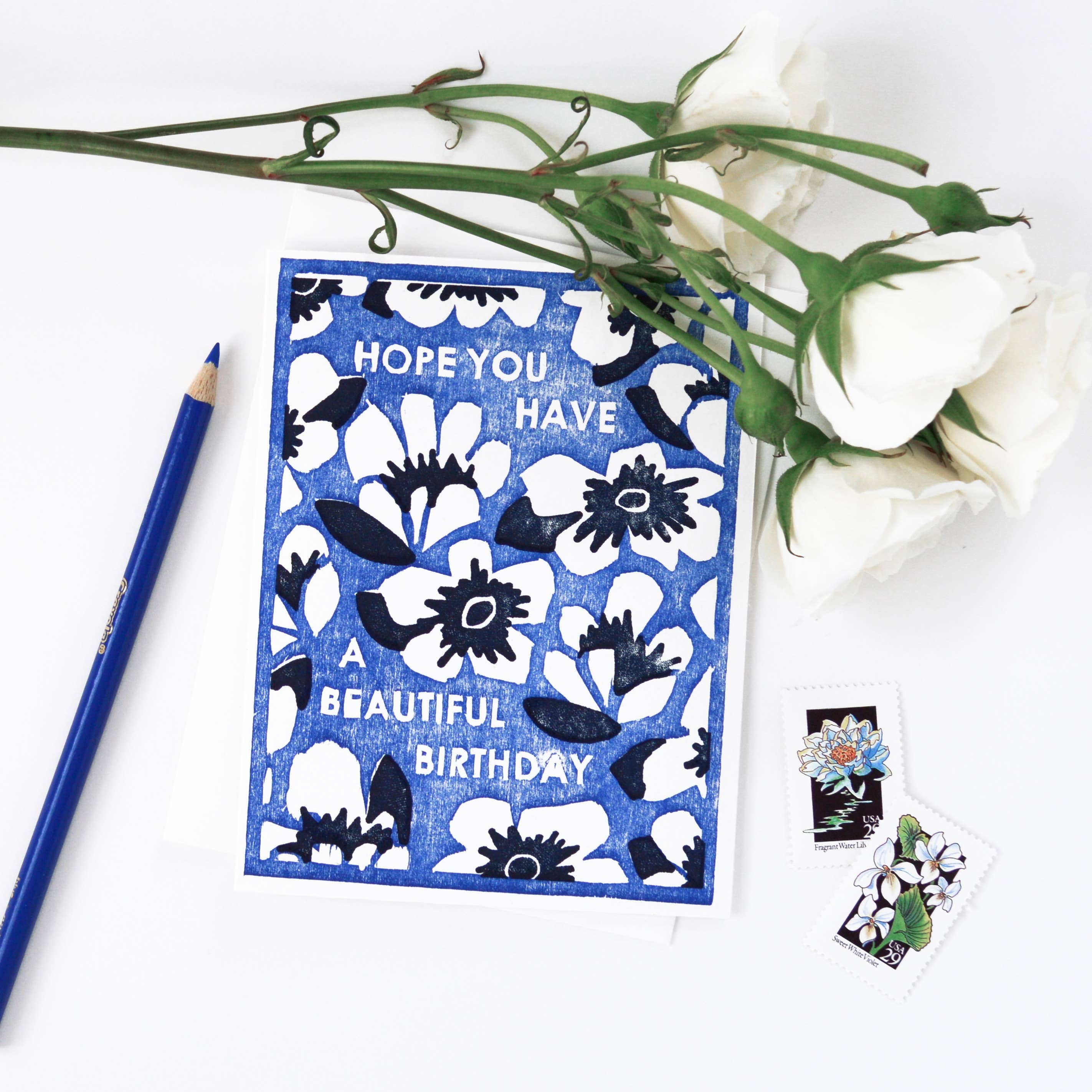 Heartell Press - Vendita all'ingrosso Biglietti di auguri - Bellissimo biglietto di compleanno Blue Floral Garden1