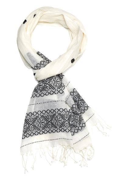 Indigo Handloom - Vente Écharpe – femme - Grille de Temple - Blanc1