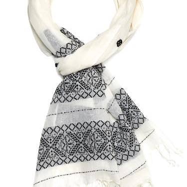 Indigo Handloom - Wholesale Scarf - Women's - Temple Grid - White1