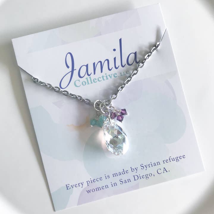 Rowida Cluster Necklace - Clear Shimmer for wholesale by Jamila Collective, LLC