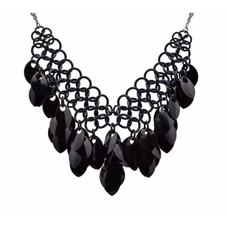 Cascading Leaves Warrior Necklace - Black for wholesale by Rebeca Mojica Jewelry