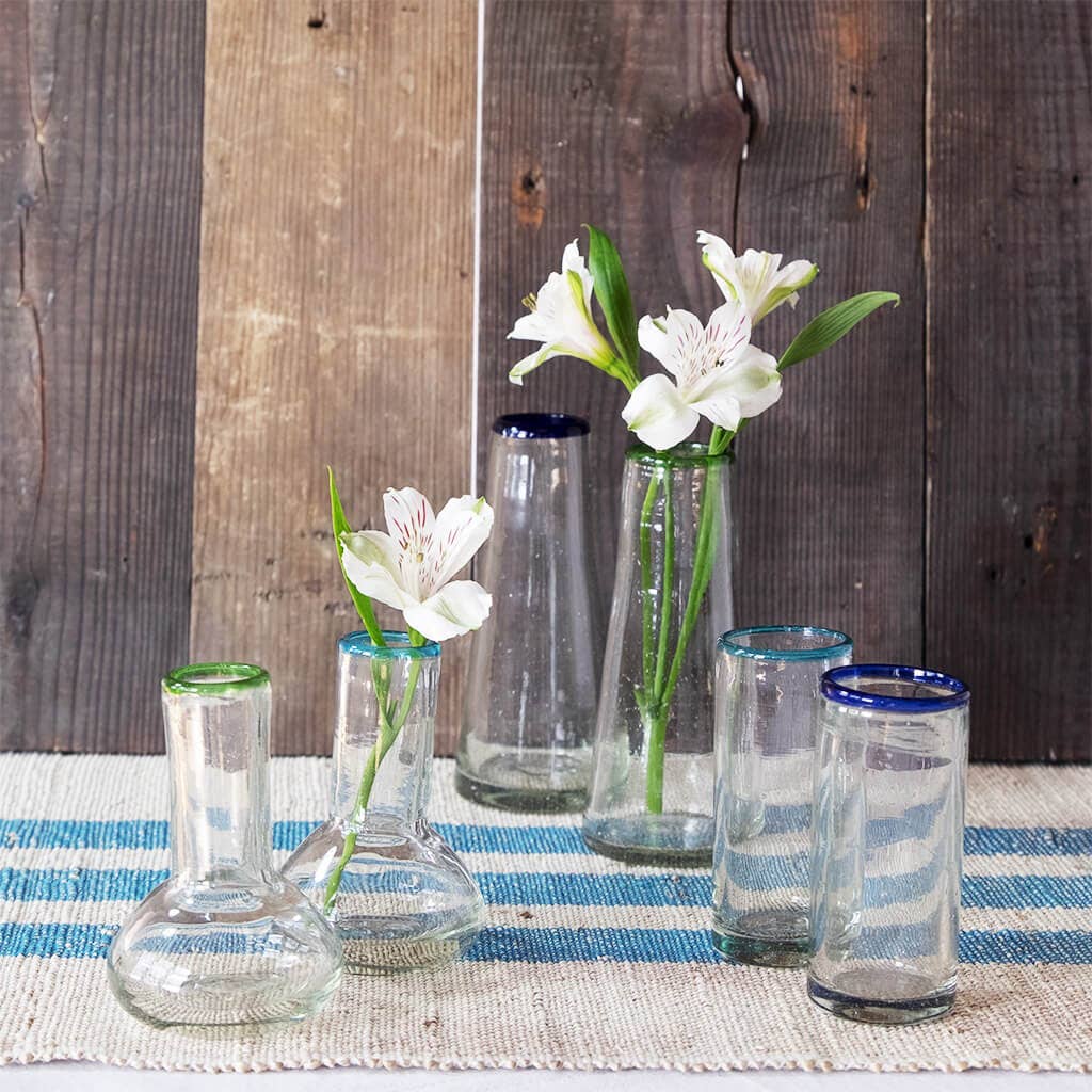 Sobremesa - Wholesale Vase - Blue Rim Small Conical Glass Vase, Bud Vase, Decor4