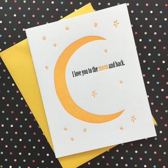 Lucky Bee Press - Wholesale Love Card - Love You to the Moon - letterpress card1
