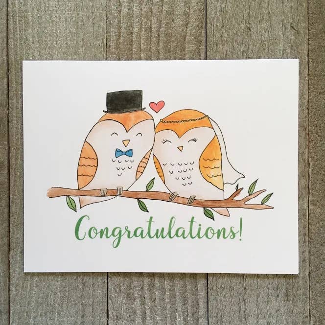 Carte de mariage Chouette - Vert pour la vente par Ink Delights