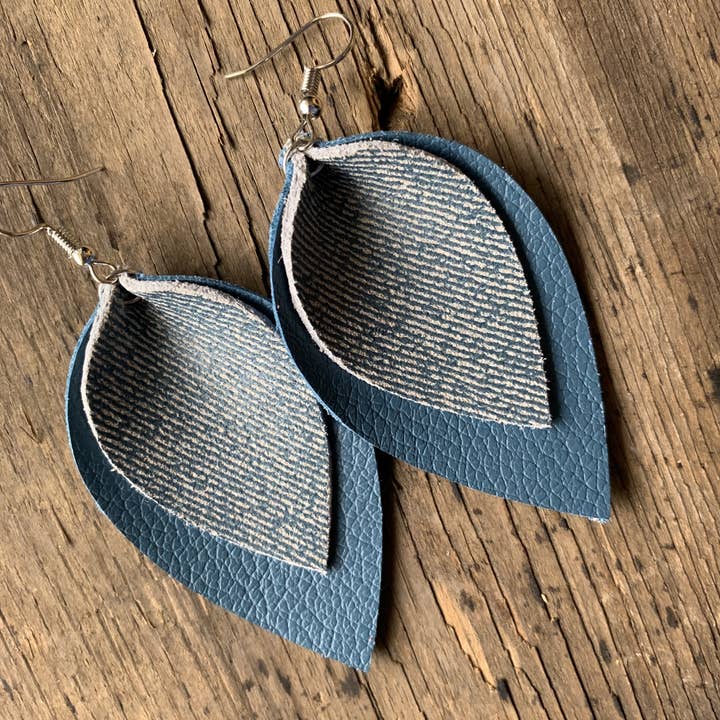 Denim Leather Double Layer Earring for wholesale by Jill's Jewels