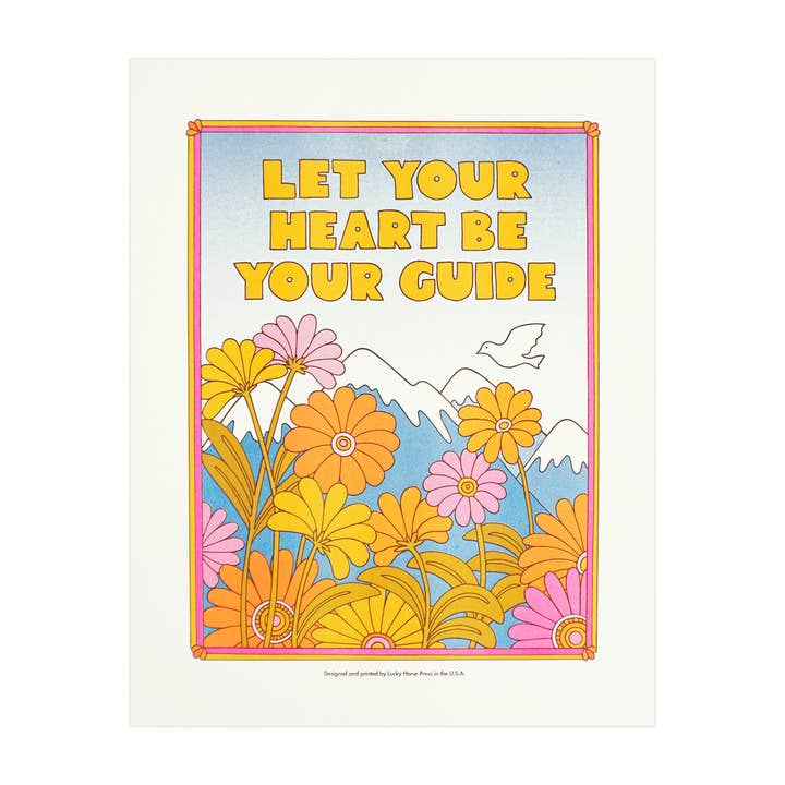 Let Your Heart Be Your Guide Risograph Print for wholesale by Lucky Horse Press