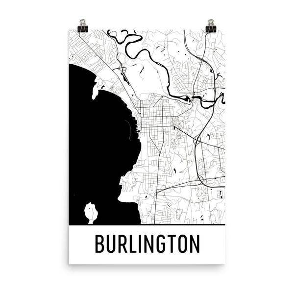 Modern Map Art - Wholesale Poster - Burlington VT Street Map Poster 8" x 10"0