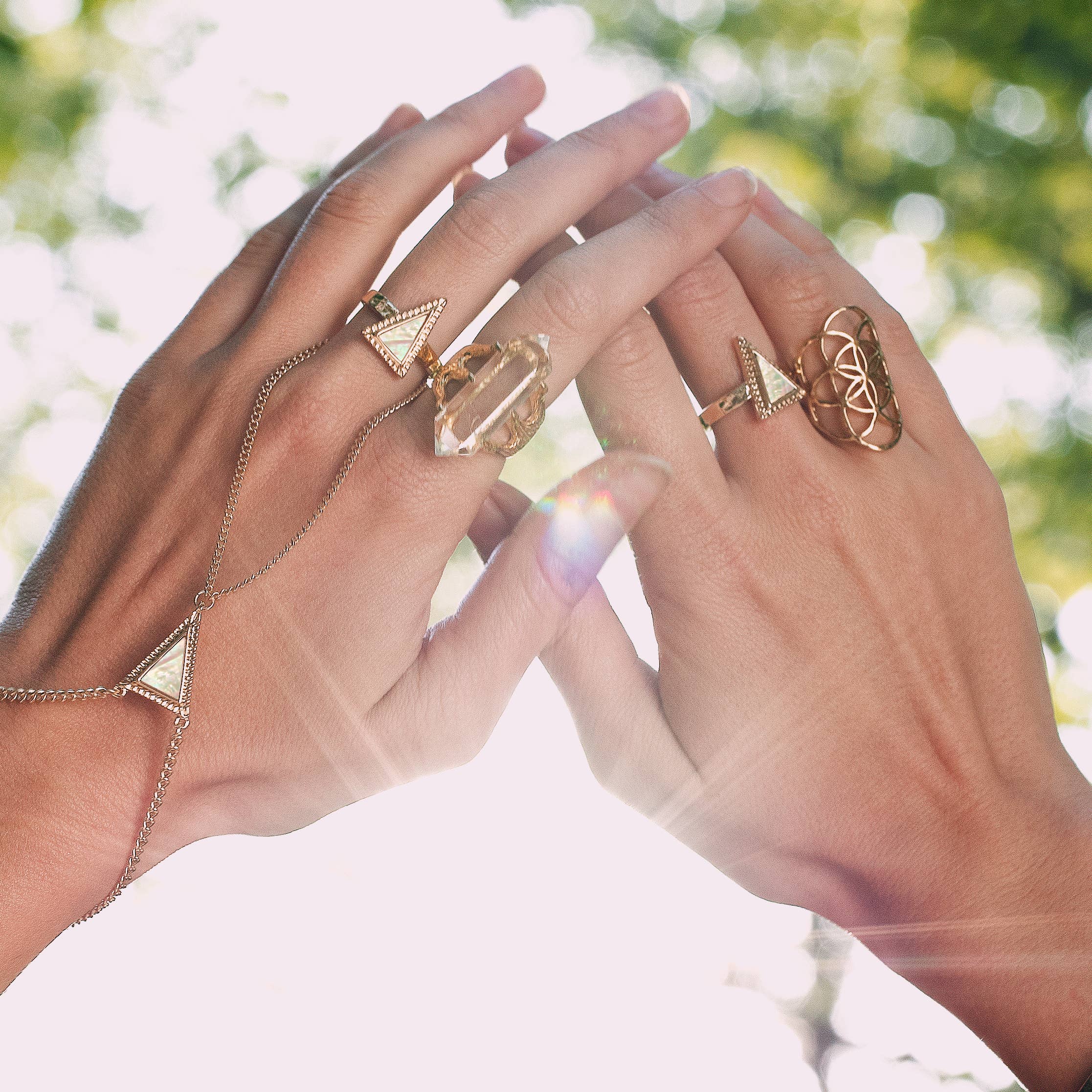 Hiouchi Jewels | Rose & Bolt Grateful Dead Jewelry - Wholesale Cocktail/Statement Ring - Seed of Life Ring | Gold9