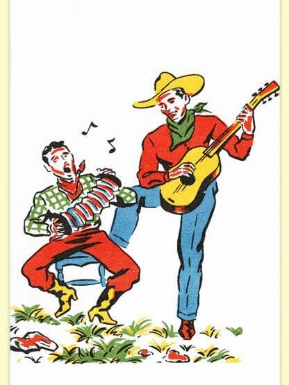Singing Cowboys Retro Flour Sack Kitchen Tea Towel for wholesale by Red and White Kitchen Company