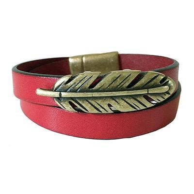 Pulseira de couro de latão vermelho - pena por atacado de LIVE AHA