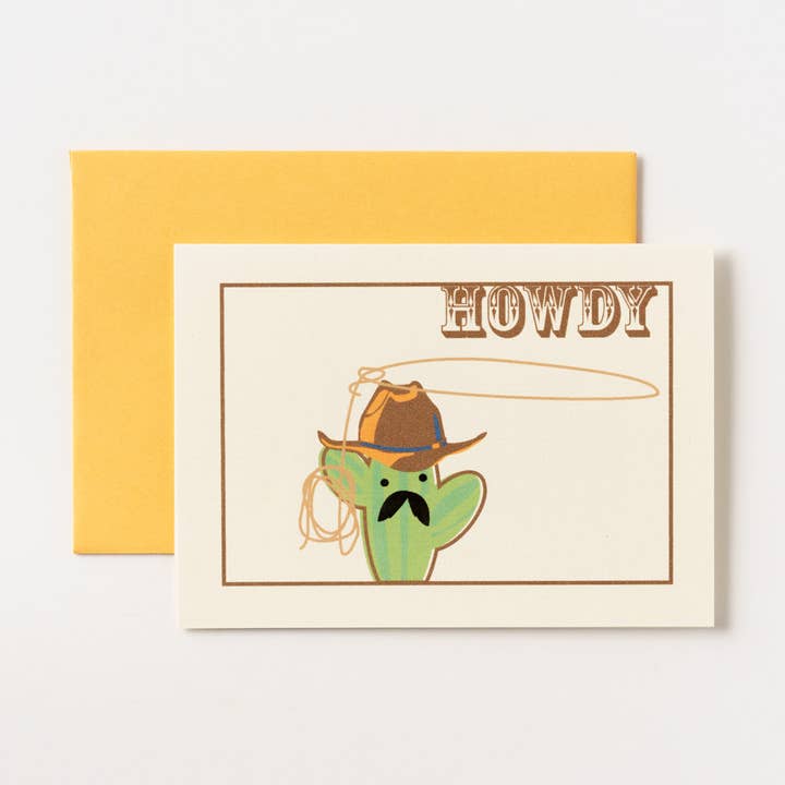 Catcus Cowboy Howdy Greeting Card for wholesale by ILOOTPAPERIE