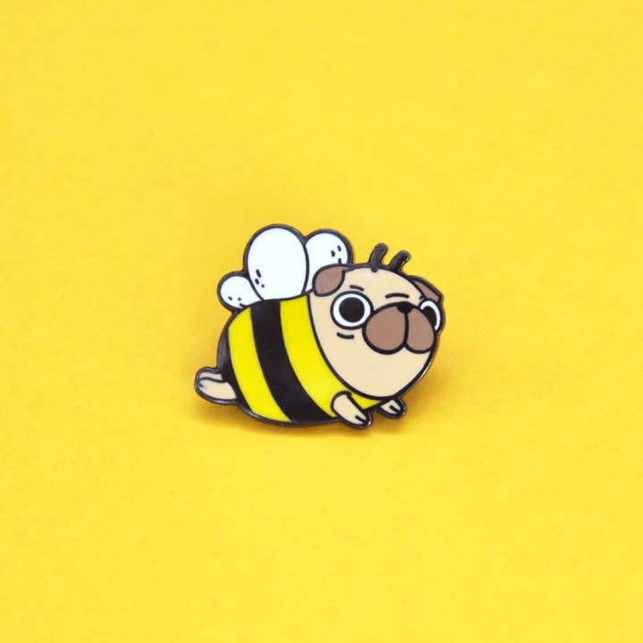 Noristudio - Wholesale Lapel Pin/Button - Black Nickel Plated Pug Bee Enamel Pin