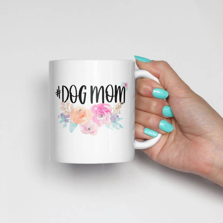 Pastel Floral #DogMom Coffee Mug 15oz for wholesale by The Dapper Paw