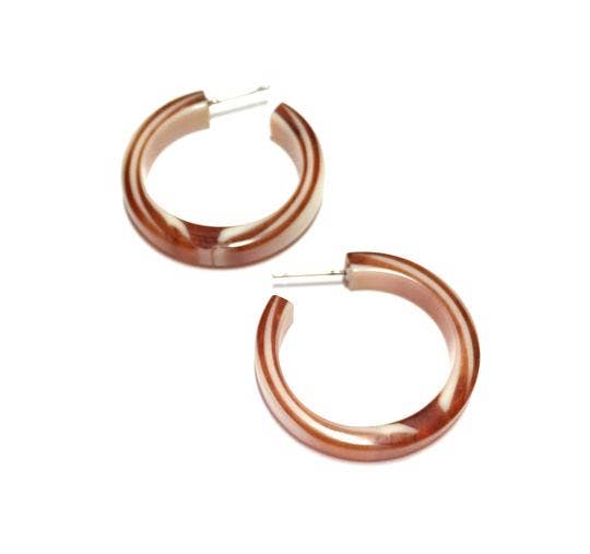 Leetie Lovendale - Wholesale Hoop Earrings - Tortoise & Ivory Marbled PinUp Lucite Hoop Earrings