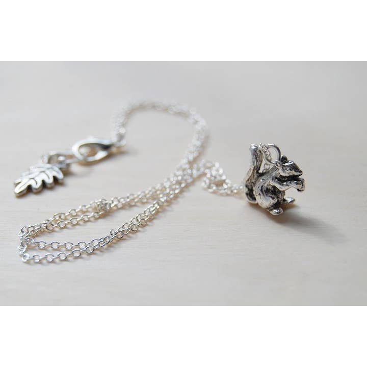 Enchanted Leaves - Wholesale Pendant/Charm Necklace - 18" Silver Squirrel Necklace