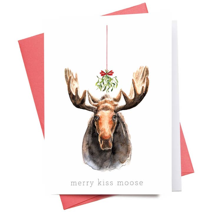 Merry Kiss Moose | Christmas Greeting Card for wholesale by Inkwell Cards