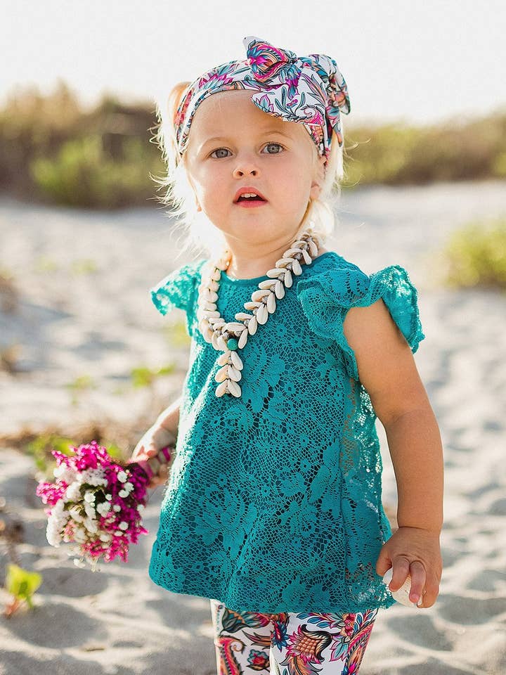 Teal Vintage Lace Flutter Sleeve Top for wholesale by Kapri Couture Bohemian