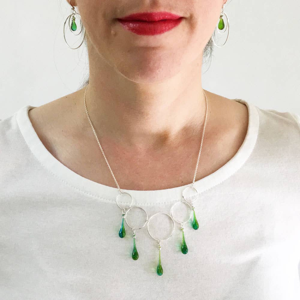 Sundrop Jewelry - Wholesale Pendant/Charm Necklace - Cassiopeia Necklace with Glass Teardrops and Silver Circles11