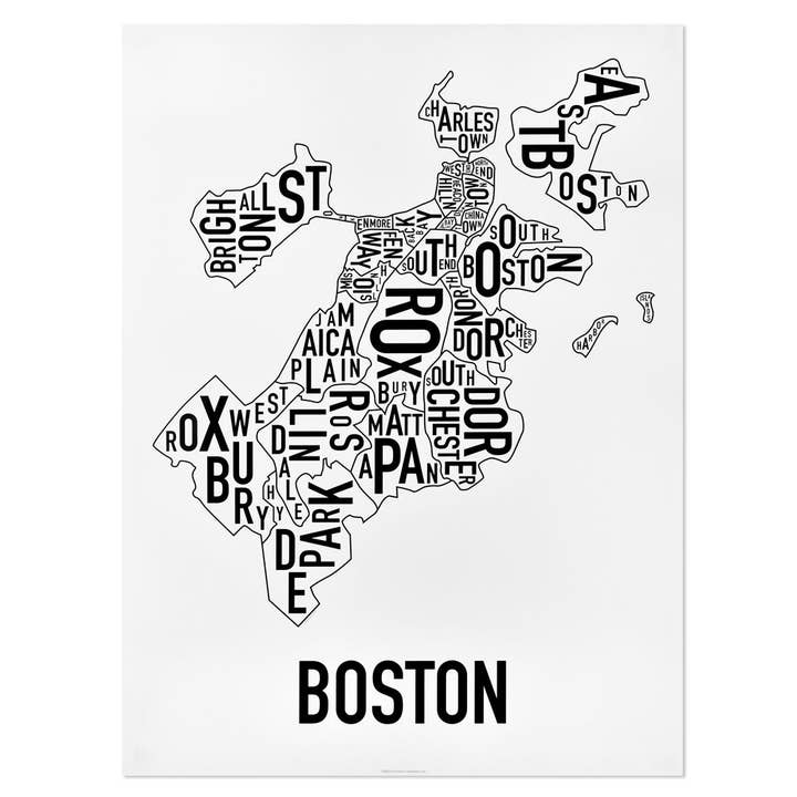Ork Posters - Wholesale Poster - 18" x 24" Boston Neighborhood Map Poster