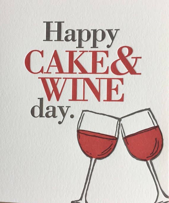 Lucky Bee Press - Wholesale Birthday Card - Happy Birthday Cake & Wine - letterpress card2
