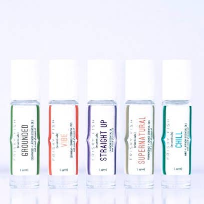 Set of Five Essential Oil Blends in a Roller for Aromatherapy for wholesale by Frisky Fish