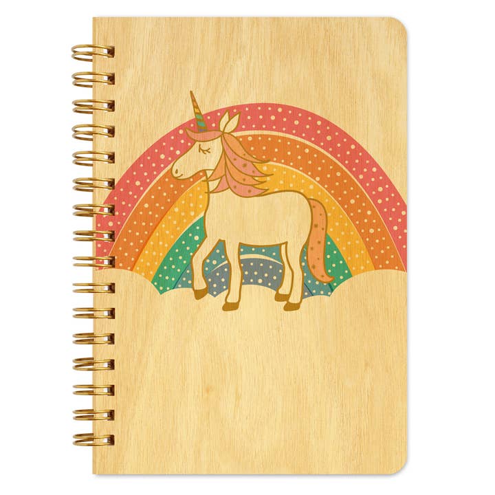 Prancing Unicorn Wood Notebook for wholesale by Night Owl Paper Goods