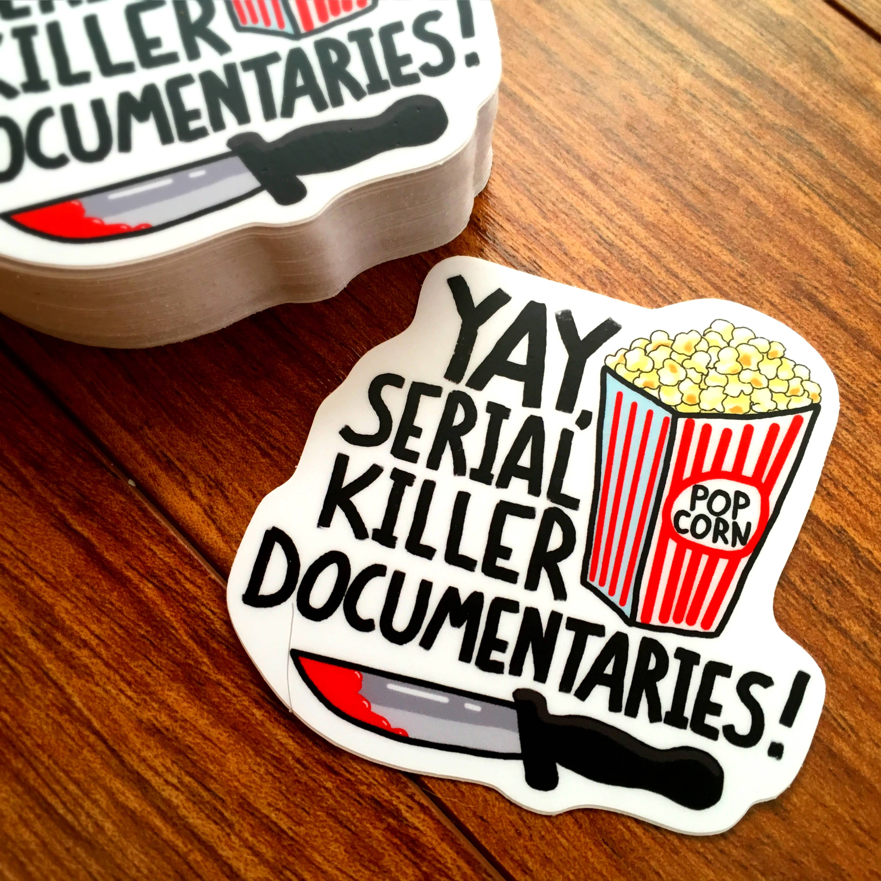 Bangs & Teeth - Wholesale Sticker - Serial Killer Documentaries, funny vinyl sticker, laptop2