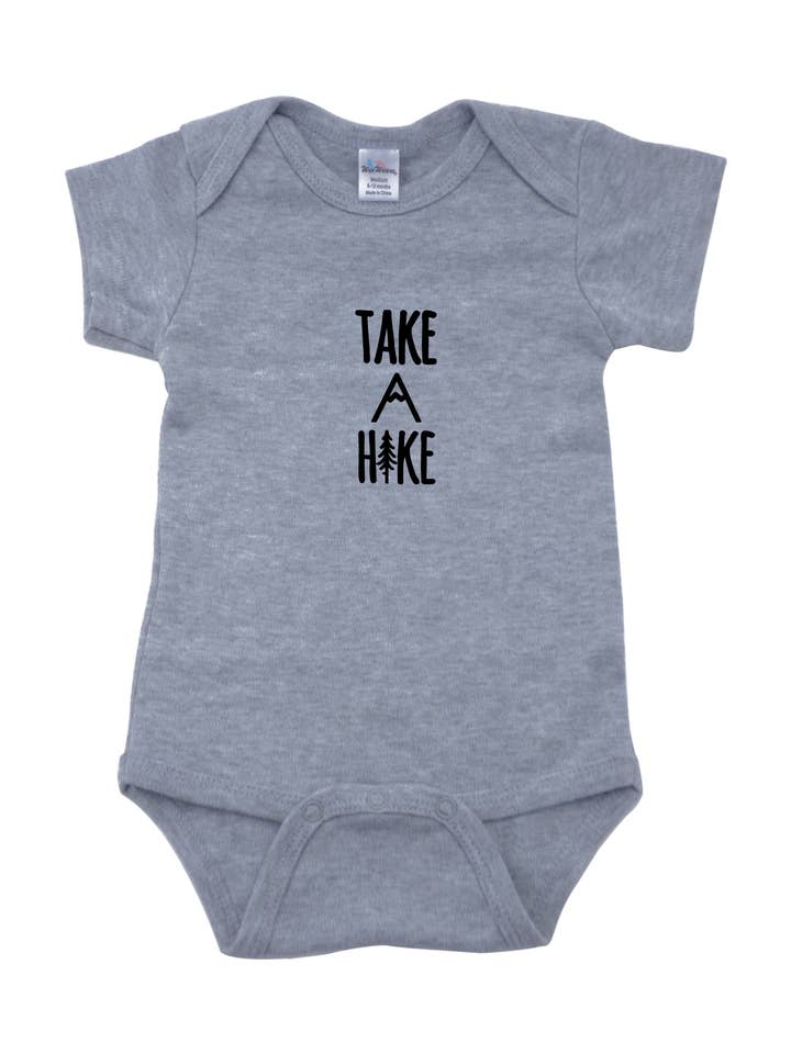 Grey with Black Take A Hike Onesie for wholesale by Outdoorable Apparel